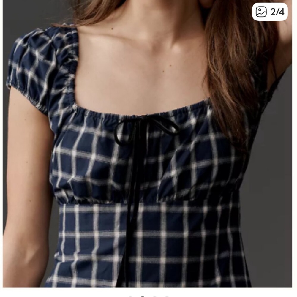NWT Says Gah Suzy Puff-Sleeve Mini Dress Midnight Plaid - XL - Picture 4 of 9